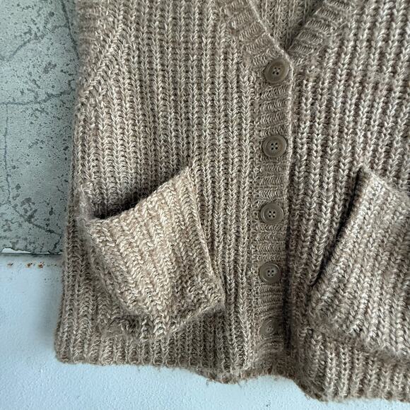 Sweater Vest Women S Beige Oversized Chunky Knit Button Front Pocket Sweater Y2K - Picture 4 of 10